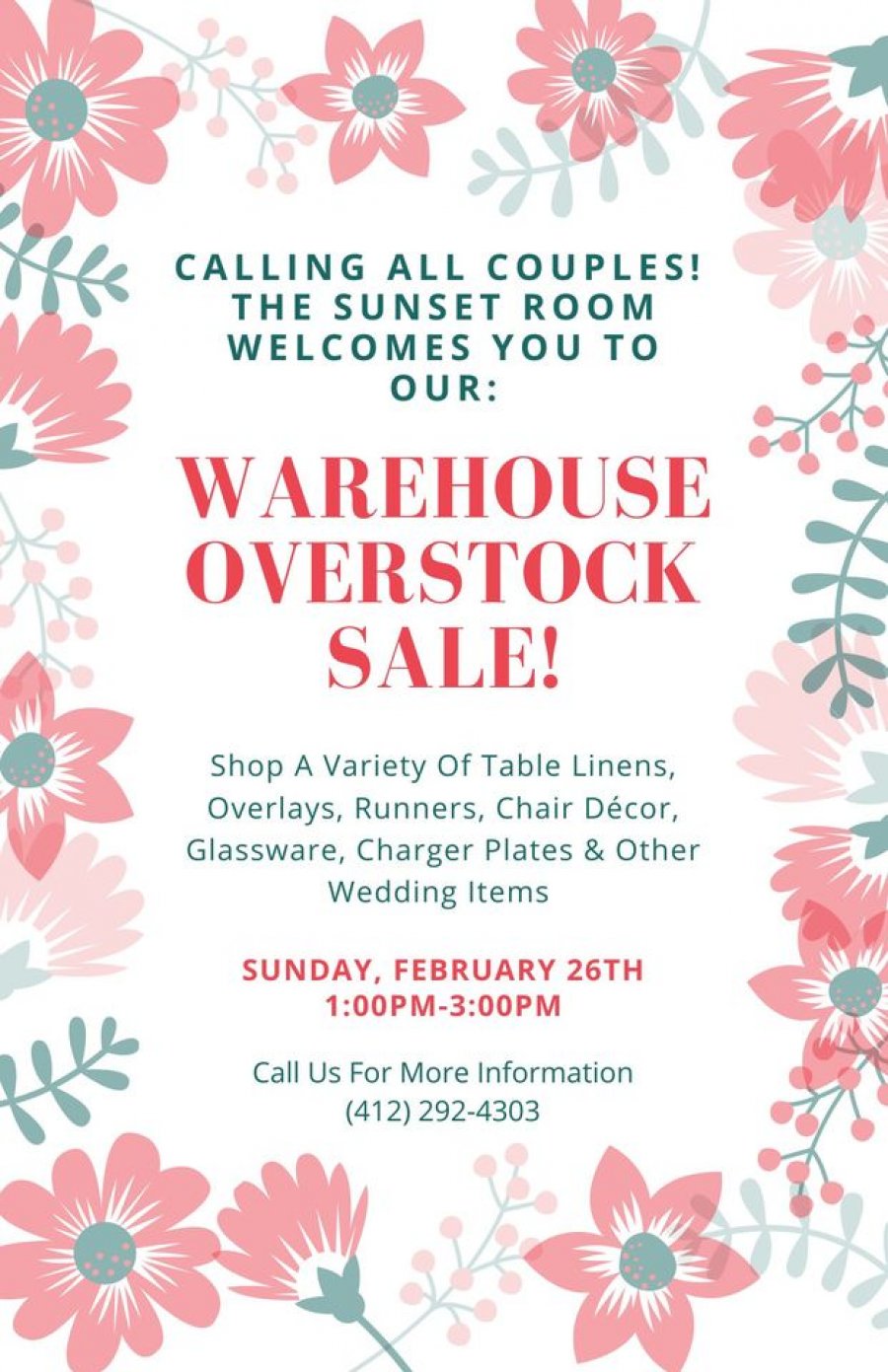 Sunset Room Warehouse Overstock Sale